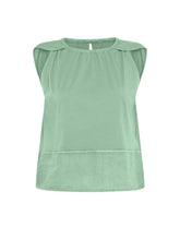 BLOUSE WITH LINEN INSERT - GREEN - Tops & T-Shirts | DEHA