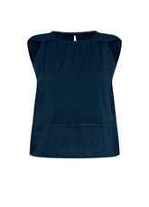 BLOUSE WITH LINEN INSERT - BLUE - Tops & T-Shirts | DEHA