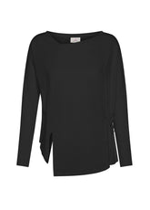 COMBINED LINEN LONG SLEEVES T-SHIRT - BLACK - Linen Clothing for Women | DEHA