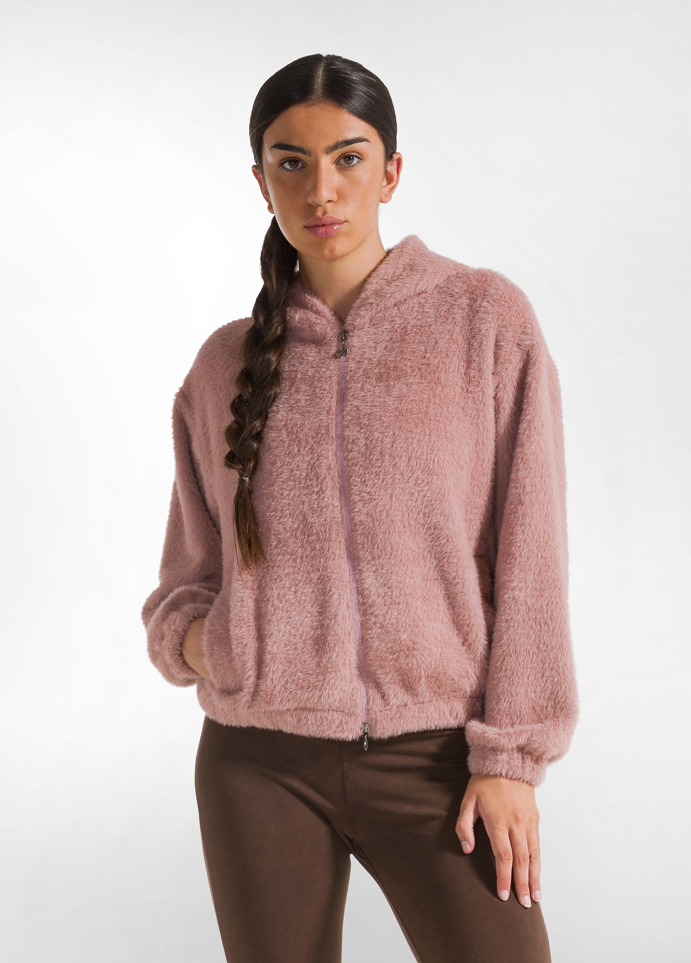 Fluffy hoodie pink clearance