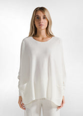 WIDE WHITE WOOL BLEND SWEATER - MILK WHITE | DEHA