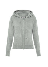 CARDIGAN WITH ZIP AND GRAY HOOD - GREY MELANGE | DEHA