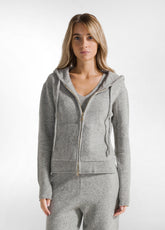 CARDIGAN WITH ZIP AND GRAY HOOD - GREY MELANGE | DEHA