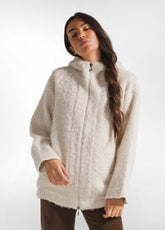 WOOLY BOUCLE' ZIPPED COAT - WHITE - Jacket - Outlet | DEHA