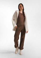 CAPPOTTO BOUCLE' CON ZIP E CAPPUCCIO BIANCO - CREAM | DEHA