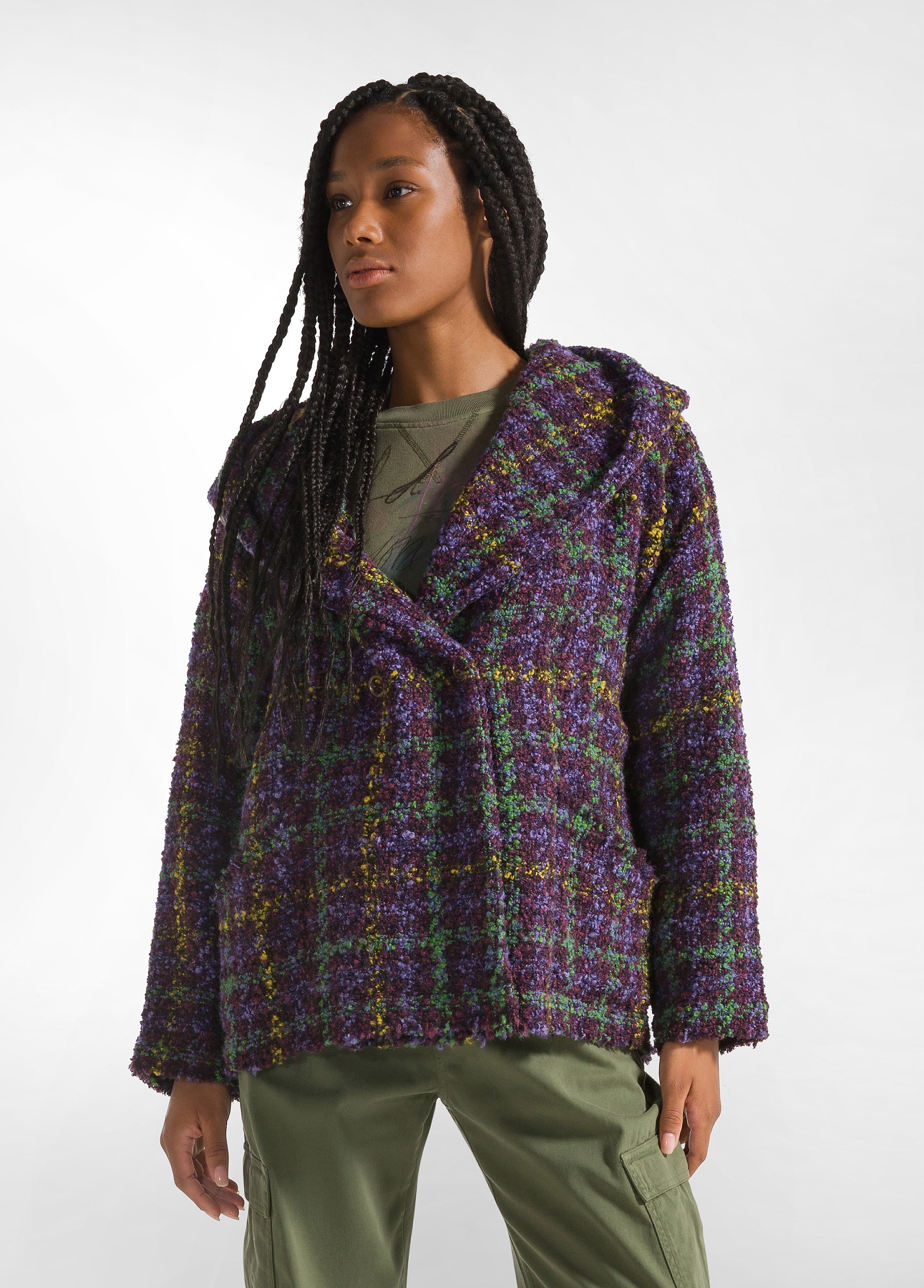 Purple boucle coat sales