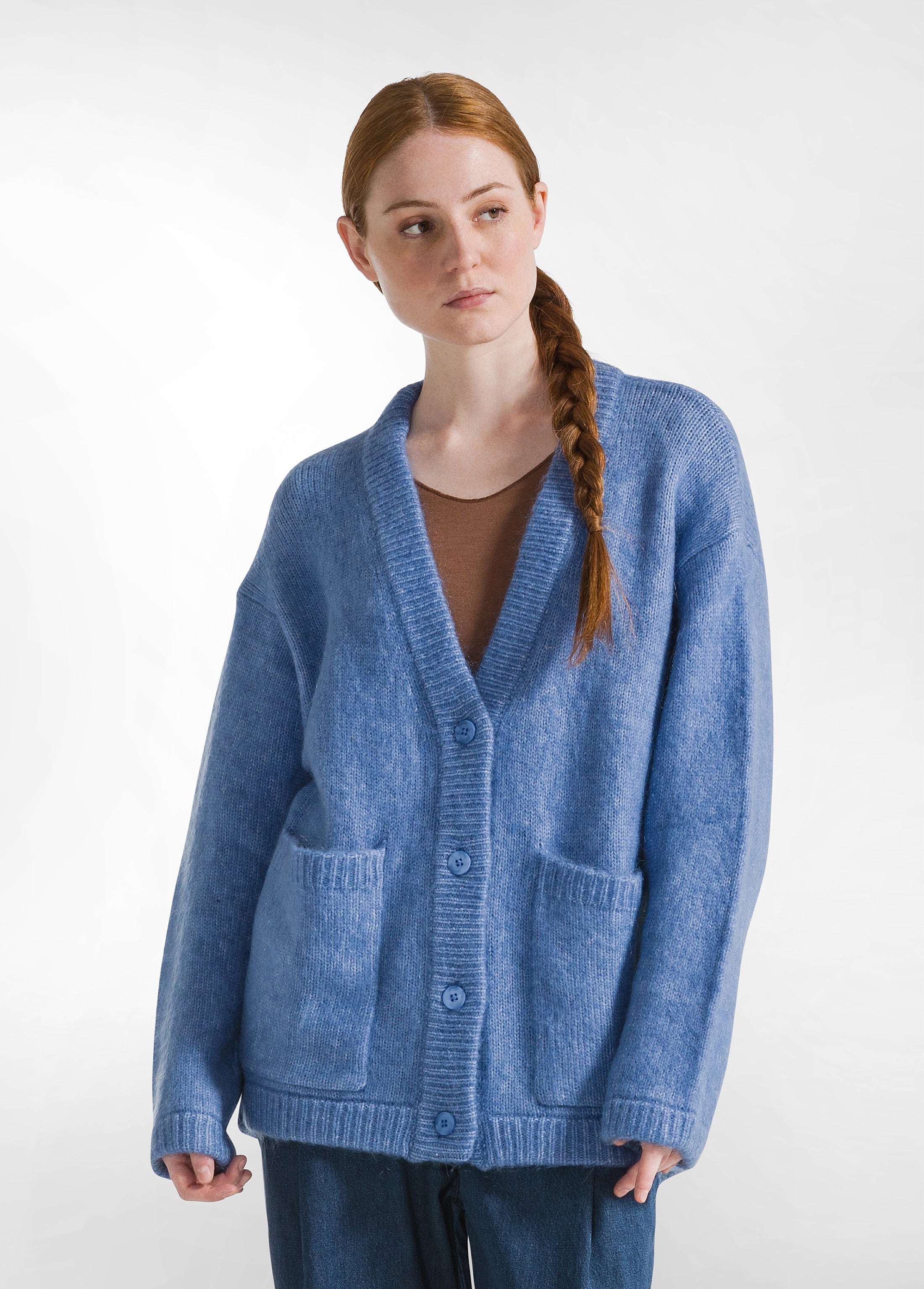 Blue fluffy cardigan online