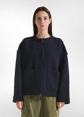 BIKER-JACKE AUS GEKOCHTER WOLLE - BLAU - NIGHT BLUE | DEHA