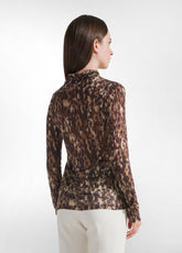 BEDRUCKTES STEHKRAGEN T-SHIRT AUS LYOCELL - BRAUN - LEOPARD BROWN | DEHA