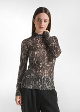 BEDRUCKTES STEHKRAGEN T-SHIRT AUS LYOCELL - GRAU - LEOPARD GREY | DEHA