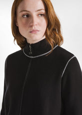 TWO TONE CARDIGAN WITH BLACK ZIP - BLACK | DEHA