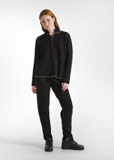 TWO TONE CARDIGAN WITH BLACK ZIP - BLACK | DEHA