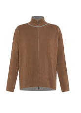 TWO-TONE ZIPPED CARDIGAN BROWN - Knitwear - Outlet | DEHA