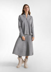 TWO-TONE CARDIGAN WITH GREY ZIP - SILVER GRAY | DEHA