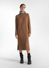 BI-COLOR KNITTED LONG DRESS - BROWN - GLACE' BROWN | DEHA