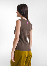 SET CANOTTA E CARDIGAN LUNGO IN MAGLIA MISTO CASHMERE MARRONE - | DEHA