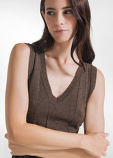 SET CANOTTA E CARDIGAN LUNGO IN MAGLIA MISTO CASHMERE MARRONE - | DEHA