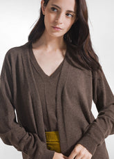 SET CANOTTA E CARDIGAN LUNGO IN MAGLIA MISTO CASHMERE MARRONE - | DEHA