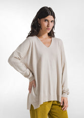 MAGLIA OVER CON SCOLLO A V IN MISTO CASHMERE BEIGE - Maglie Cashmere da Donna | DEHA