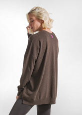MAGIC OVER WITH V-NECK IN BROWN CASHMERE BLEND - KAKI BROWN | DEHA