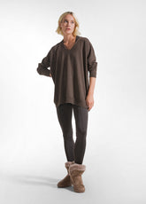 MAGIC OVER WITH V-NECK IN BROWN CASHMERE BLEND - KAKI BROWN | DEHA