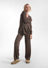 PANTALONE A MAGLIA IN MISTO CASHMERE MARRONE - Pantaloni | DEHA