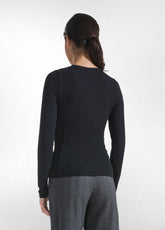 CREW NECK LONG SLEEVE RIBBED CASHMERE BLEND T-SHIRT BLACK - Tops & T-Shirts | DEHA
