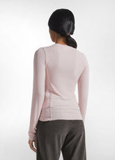 CREW NECK LONG SLEEVE RIBBED CASHMERE BLEND T-SHIRT PINK - POWDER PINK | DEHA