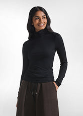 BLACK CASHMERE BLEND TURTLENECK LONG SLEEVE T-SHIRT - BLACK | DEHA