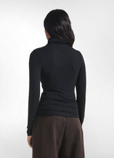 BLACK CASHMERE BLEND TURTLENECK LONG SLEEVE T-SHIRT - BLACK | DEHA