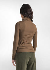 T-SHIRT A MANICA LUNGA CON COLLO LUPETTO IN MISTO CASHMERE MARRONE - KAKI BROWN | DEHA