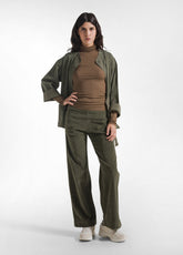 T-SHIRT A MANICA LUNGA CON COLLO LUPETTO IN MISTO CASHMERE MARRONE - KAKI BROWN | DEHA