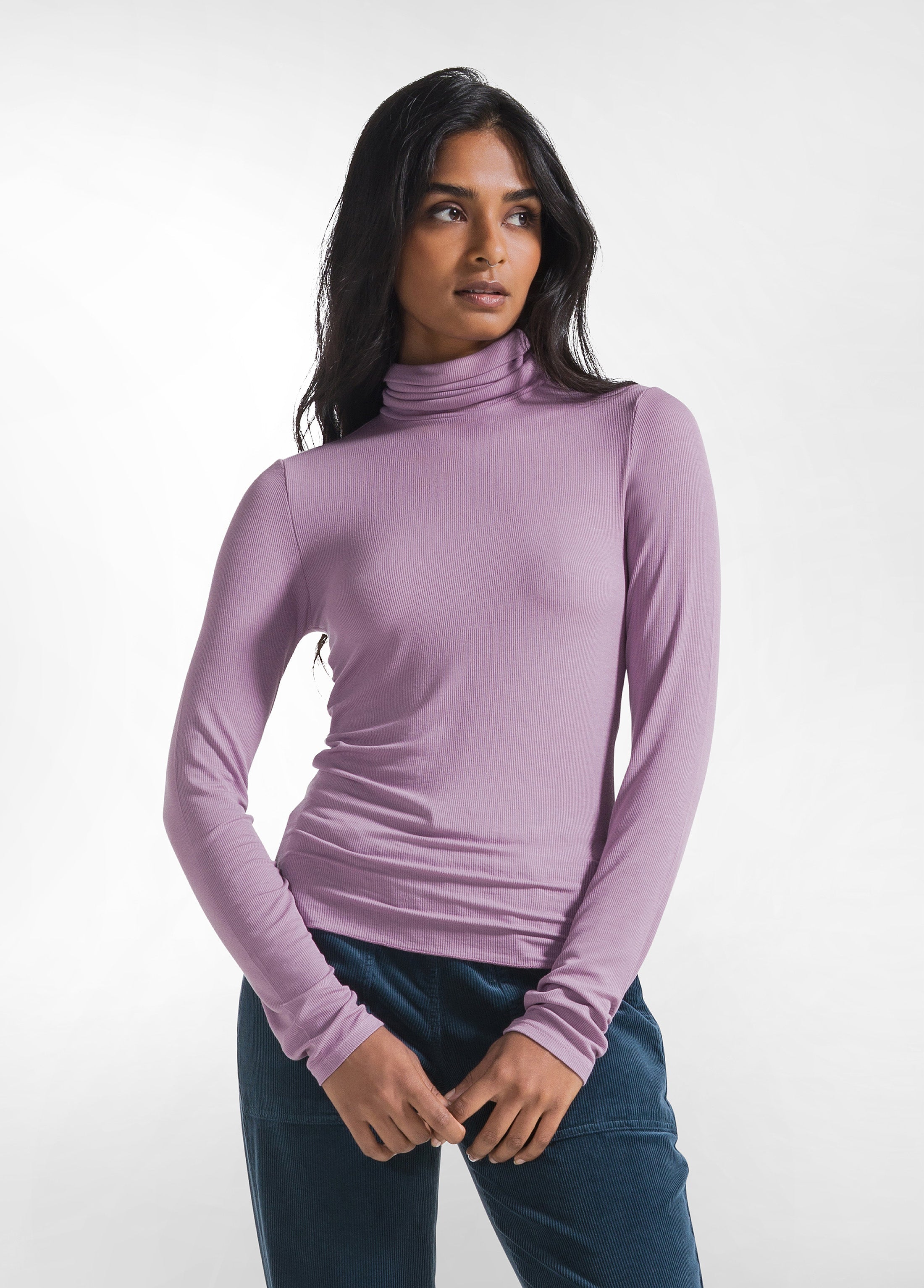 PURPLE CASHMERE BLEND TURTLENECK LONG SLEEVE T-SHIRT | DEHA