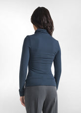 T-SHIRT A MANICA LUNGA CON COLLO LUPETTO IN MISTO CASHMERE BLU - NIGHT BLUE | DEHA