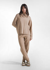 Rundhalspullover aus Wolle in Beige mit Lurex - Lurex | DEHA