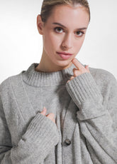 COMPLETO CARDIGAN IN LANA E PANTALONE IN MAGLIA LUREX GRIGIO - | DEHA