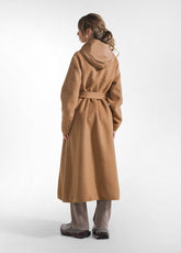 CAPPOTTO LUNGO IN LANA CON CAPPUCCIO MARRONE - CAMEL BROWN | DEHA