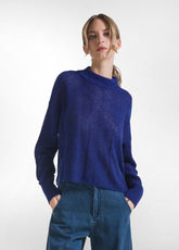 BLUE TURTLENECK ALPACA WOOL BLEND SWEATER - DEEP PURPLE BLUE | DEHA