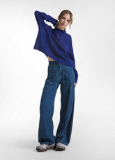 BLUE TURTLENECK ALPACA WOOL BLEND SWEATER - DEEP PURPLE BLUE | DEHA