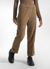 STRAIGHT TROUSERS WITH BROWN TURN-UP - KAKI BROWN | DEHA
