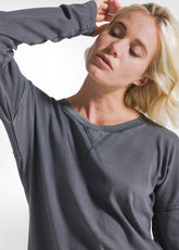 BLACK COTTON FADE EFFECT LONG SLEEVE T-SHIRT - BLACK | DEHA