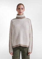 MAGLIONE BICOLORE A COLLO ALTO IN MISTO LANA BIANCO - SALT WHITE | DEHA