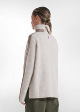 MAGLIONE BICOLORE A COLLO ALTO IN MISTO LANA BIANCO - SALT WHITE | DEHA