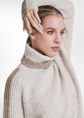 MAGLIONE BICOLORE A COLLO ALTO IN MISTO LANA BIANCO - SALT WHITE | DEHA