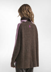 MAGLIONE BICOLORE A COLLO ALTO IN MISTO LANA MARRONE - KAKI BROWN | DEHA