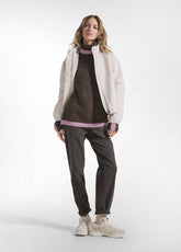 MAGLIONE BICOLORE A COLLO ALTO IN MISTO LANA MARRONE - KAKI BROWN | DEHA