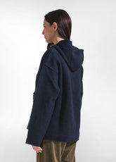 MAGLIA CON CAPPUCCIO IN LANA COTTA BLU - NIGHT BLUE | DEHA