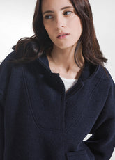 MAGLIA CON CAPPUCCIO IN LANA COTTA BLU - NIGHT BLUE | DEHA