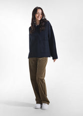 MAGLIA CON CAPPUCCIO IN LANA COTTA BLU - NIGHT BLUE | DEHA