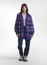 PURPLE WOOL BLEND JACQUARD DESIGN CARDIGAN - STRIPED PURPLE | DEHA